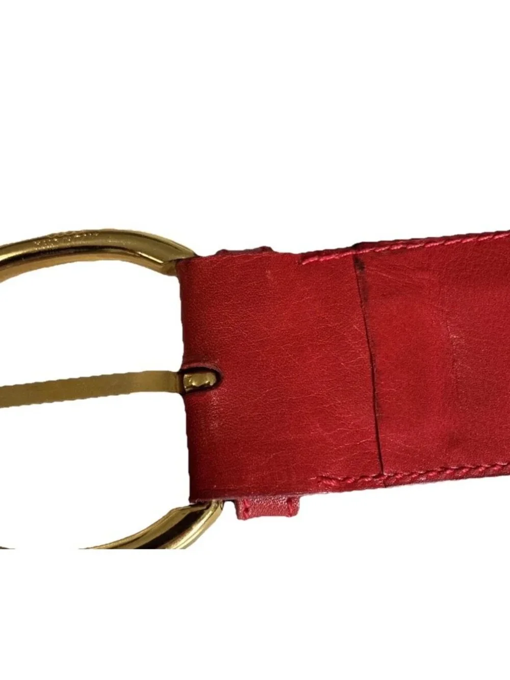 Vintage GUCCI Red Leather Horsebit “Bombe” belt Size 80/32 SN#037-394